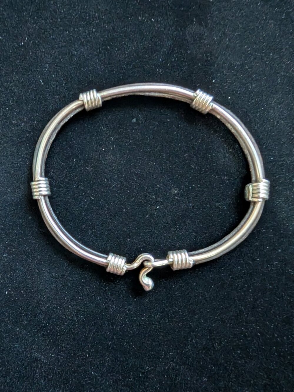 Women's Vintage Handmade Sterling Silver and Leather Bracelet